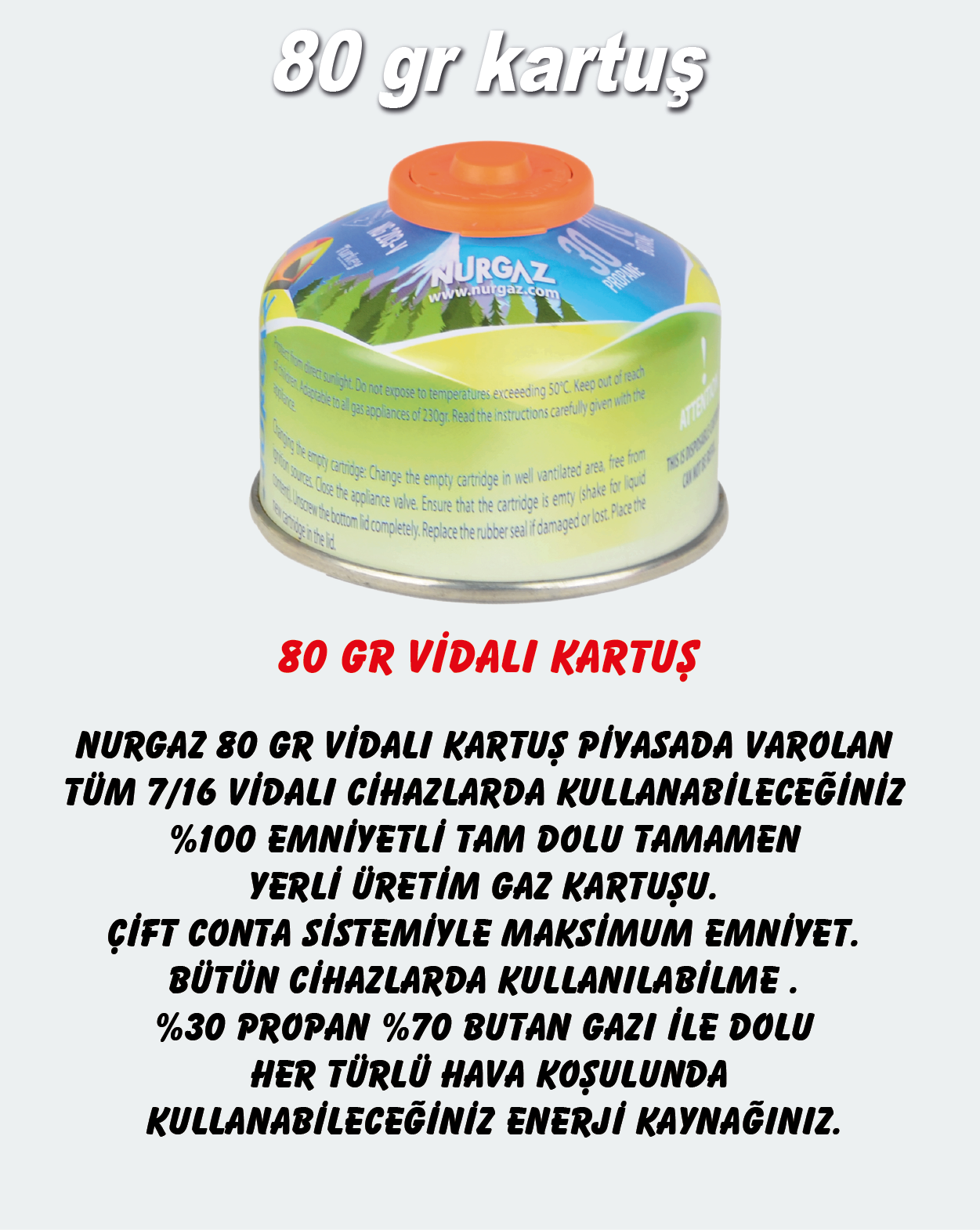 Nurgaz 80 Grm Mikro Vidalı Kartuş